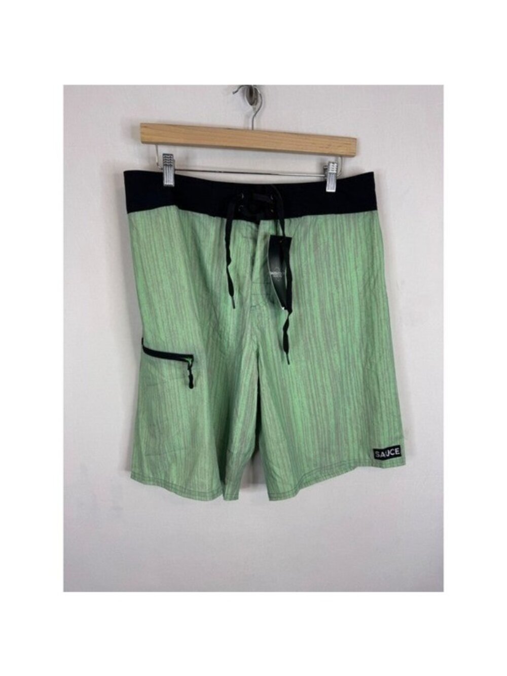 Sauce Hockey Hotel 9er Board Shorts Green Grey Textured Print Mens 32/34 NEW